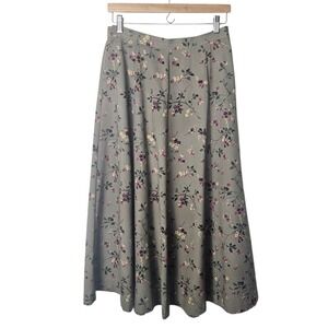 VTG‎ 14 Midi Skirt Olive Green Floral Cottage Cottagecore 80s 90s Teacher Garden